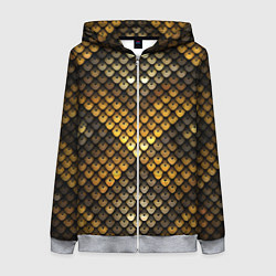 Толстовка на молнии женская Кольчуга - металлическая чешуя змеи, цвет: 3D-меланж