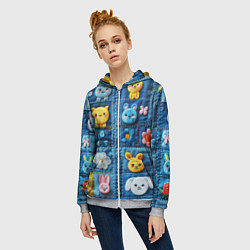 Толстовка на молнии женская Зайчата на пэчворк, цвет: 3D-меланж — фото 2