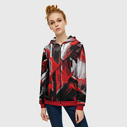 Толстовка на молнии женская Red and white abstraction on a black background, цвет: 3D-красный — фото 2