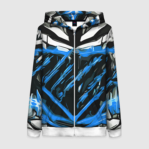 Женская толстовка на молнии Blue and white abstraction on a black background / 3D-Белый – фото 1