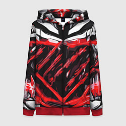 Толстовка на молнии женская Red and white abstraction on a black background, цвет: 3D-красный