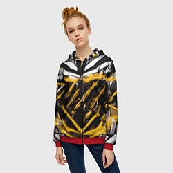 Толстовка на молнии женская Yellow and white abstraction on a black background, цвет: 3D-красный — фото 2