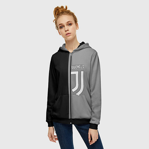 Женская толстовка на молнии Ювентус геометрия / 3D-Черный – фото 3