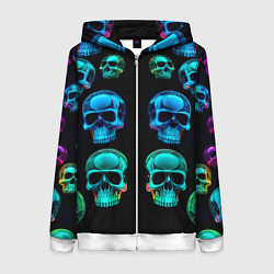 Женская толстовка на молнии Neon skulls - ai art pattern