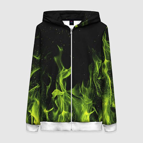 Женская толстовка на молнии Зелёный огонь текстура / 3D-Белый – фото 1