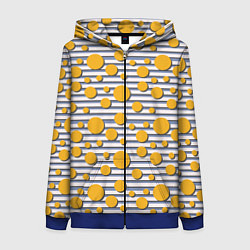 Толстовка на молнии женская Желтые круги на бело-синих полосках, цвет: 3D-синий