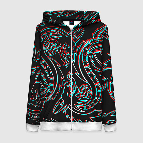 Женская толстовка на молнии Драконы глитч киберпанк / 3D-Белый – фото 1