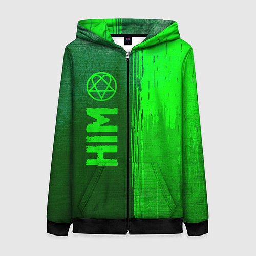 Женская толстовка на молнии HIM - green gradient по-вертикали / 3D-Черный – фото 1