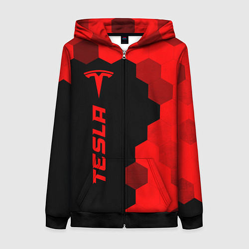 Женская толстовка на молнии Tesla - red gradient по-вертикали / 3D-Черный – фото 1