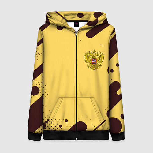 Женская толстовка на молнии Герб РФ текстура ретро / 3D-Черный – фото 1