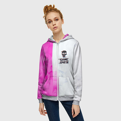 Женская толстовка на молнии Game over pink abstraction / 3D-Меланж – фото 3