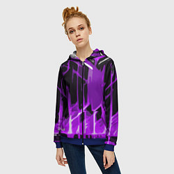 Толстовка на молнии женская Abstract purple stripes on a black background, цвет: 3D-синий — фото 2