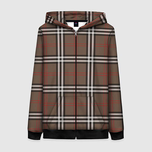 Женская толстовка на молнии Стильная клетка - шотландка / 3D-Черный – фото 1