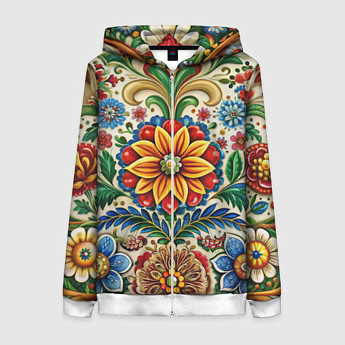 Женская толстовка на молнии Русские классические узоры и орнамент / 3D-Белый – фото 1