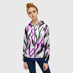 Толстовка на молнии женская Чёрно-розовые агрессивные полосы на белом фоне, цвет: 3D-синий — фото 2