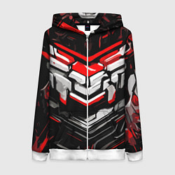 Толстовка на молнии женская Красно-белая агрессивная абстракция на чёрном фоне, цвет: 3D-белый