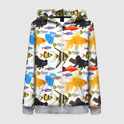 Женская толстовка на молнии Аквариумные рыбки паттерн / 3D-Меланж – фото 1