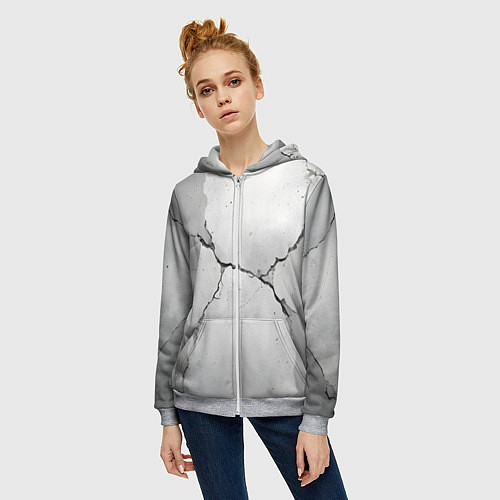 Женская толстовка на молнии Растрескавшийся бетон / 3D-Меланж – фото 3