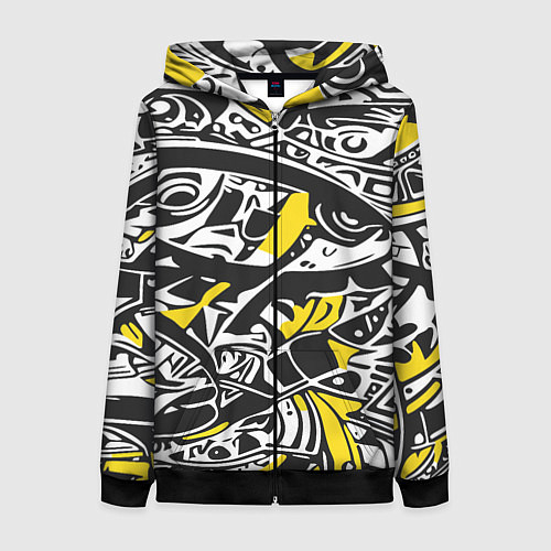 Женская толстовка на молнии Черно-желтый орнамент / 3D-Черный – фото 1