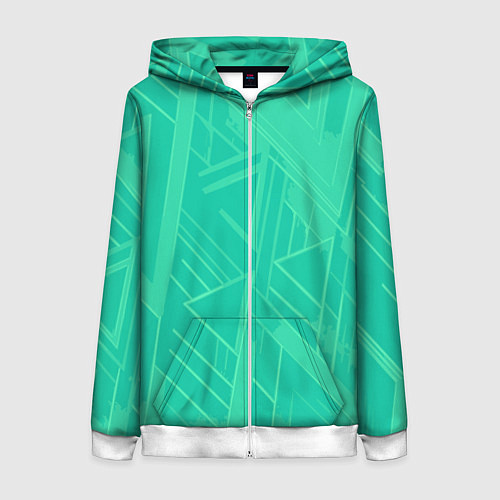 Женская толстовка на молнии Мятный зелёный однотонный геометричный / 3D-Белый – фото 1