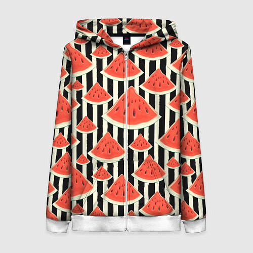 Женская толстовка на молнии Арбузные дольки / 3D-Белый – фото 1