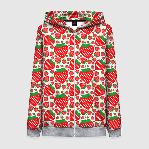 Женская толстовка на молнии Клубничный паттерн / 3D-Меланж – фото 1
