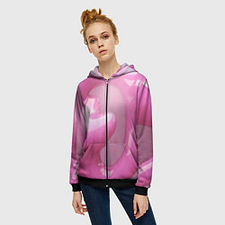 Толстовка на молнии женская Розовые краски абстракция, цвет: 3D-черный — фото 2