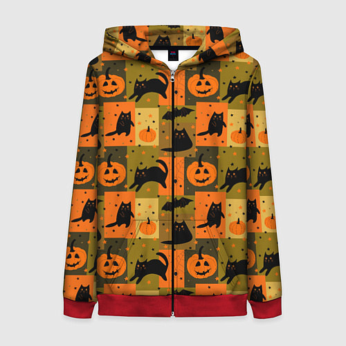 Женская толстовка на молнии Хэллоуин мозаика / 3D-Красный – фото 1