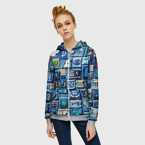 Женская толстовка на молнии Пэчворк с геймерскими знаками / 3D-Меланж – фото 3