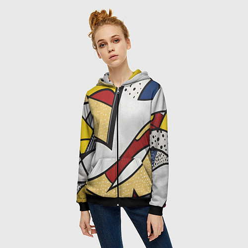Женская толстовка на молнии Абстракция в стиле поп-арт / 3D-Черный – фото 3