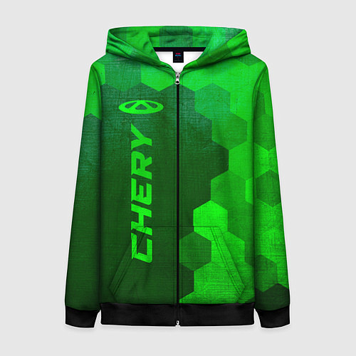 Женская толстовка на молнии Chery - green gradient по-вертикали / 3D-Черный – фото 1