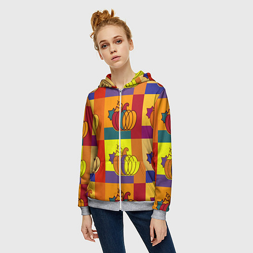 Женская толстовка на молнии Тыква разноцветная / 3D-Меланж – фото 3
