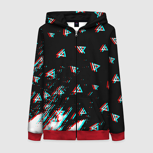 Женская толстовка на молнии Linkin park glitch patern / 3D-Красный – фото 1