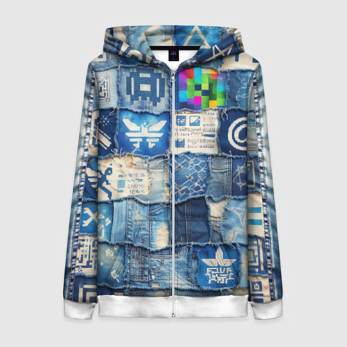 Женская толстовка на молнии Пэчворк с игровыми значками / 3D-Белый – фото 1
