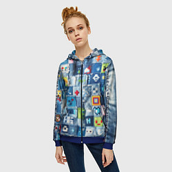 Толстовка на молнии женская Minecraft значки на пэчворк, цвет: 3D-синий — фото 2