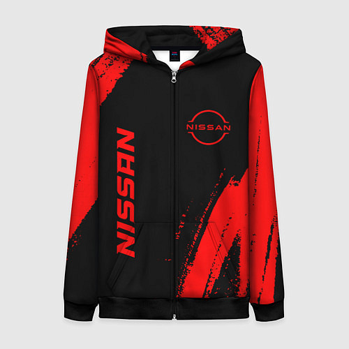Женская толстовка на молнии Nissan - red gradient вертикально / 3D-Черный – фото 1