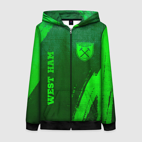 Женская толстовка на молнии West Ham - green gradient вертикально / 3D-Черный – фото 1