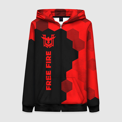 Женская толстовка на молнии Free Fire - red gradient по-вертикали / 3D-Черный – фото 1