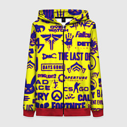 Толстовка на молнии женская Логотипы игр на жёлтом, цвет: 3D-красный