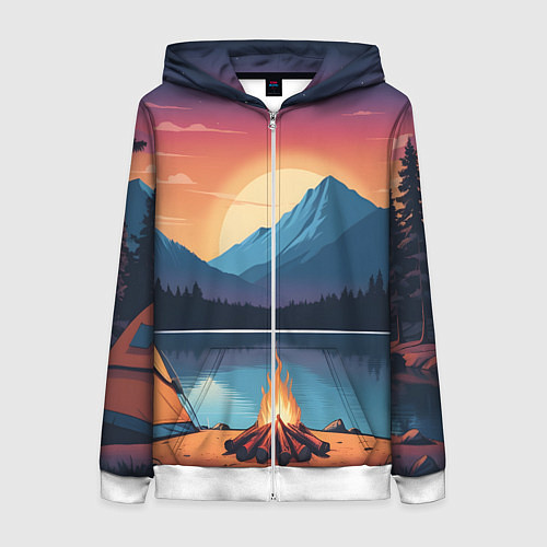 Женская толстовка на молнии В лесу с палаткой / 3D-Белый – фото 1