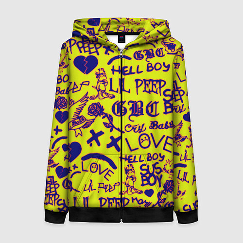 Женская толстовка на молнии Lil peep rap pattern / 3D-Черный – фото 1