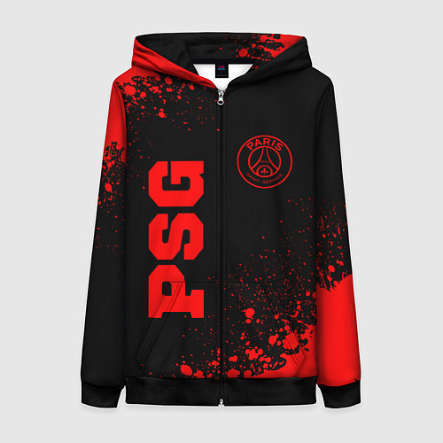 Женская толстовка на молнии PSG - red gradient вертикально / 3D-Черный – фото 1