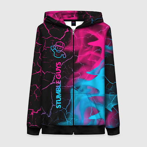 Женская толстовка на молнии Stumble Guys - neon gradient по-вертикали / 3D-Черный – фото 1