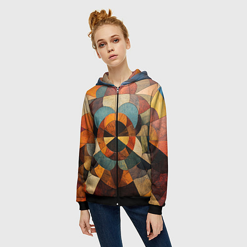 Женская толстовка на молнии Винтажная мозайка / 3D-Черный – фото 3