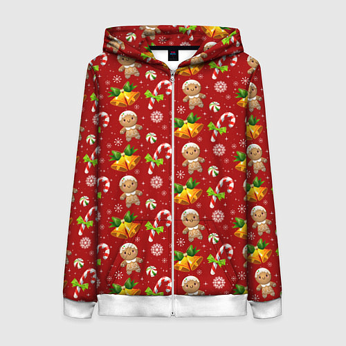 Женская толстовка на молнии Новогодний паттерн пряня / 3D-Белый – фото 1