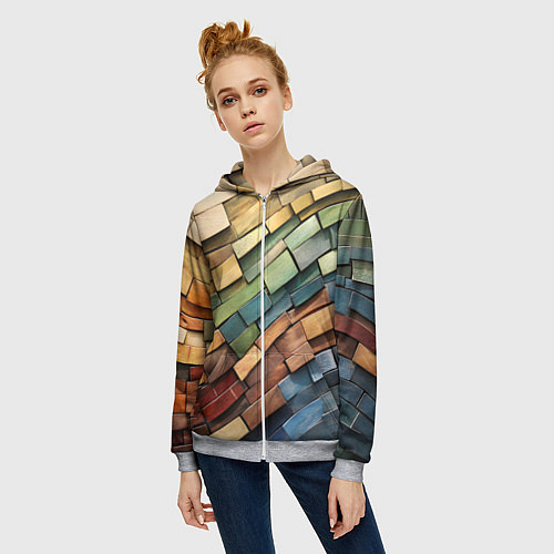 Женская толстовка на молнии Волнистая мозаика / 3D-Меланж – фото 3