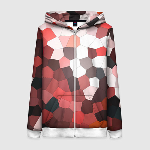 Женская толстовка на молнии Красно белая мозаика / 3D-Белый – фото 1