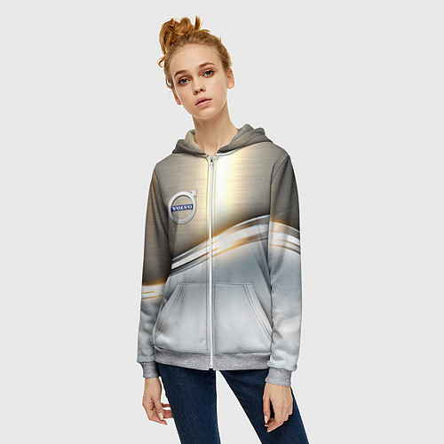 Женская толстовка на молнии Volvo жёлтый метал / 3D-Меланж – фото 3