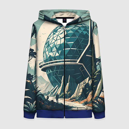 Женская толстовка на молнии Фантастика круглое здание / 3D-Синий – фото 1