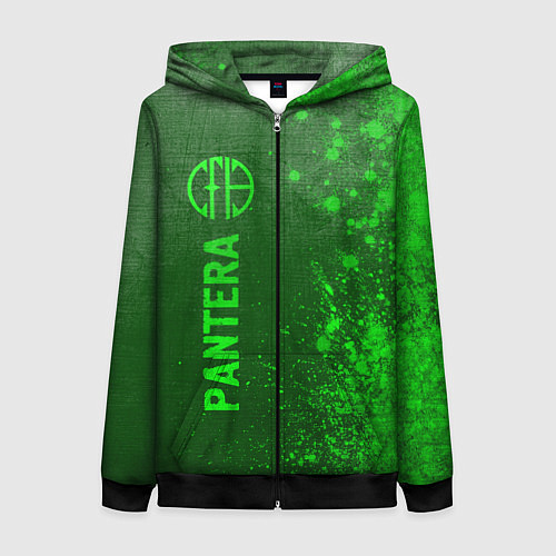 Женская толстовка на молнии Pantera - green gradient по-вертикали / 3D-Черный – фото 1